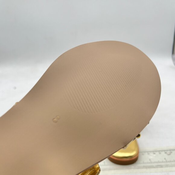 miss left Gold Jewelled Two Straps Open Toe Soft Insole Slip on Slide Sandals - Picture 6 of 8